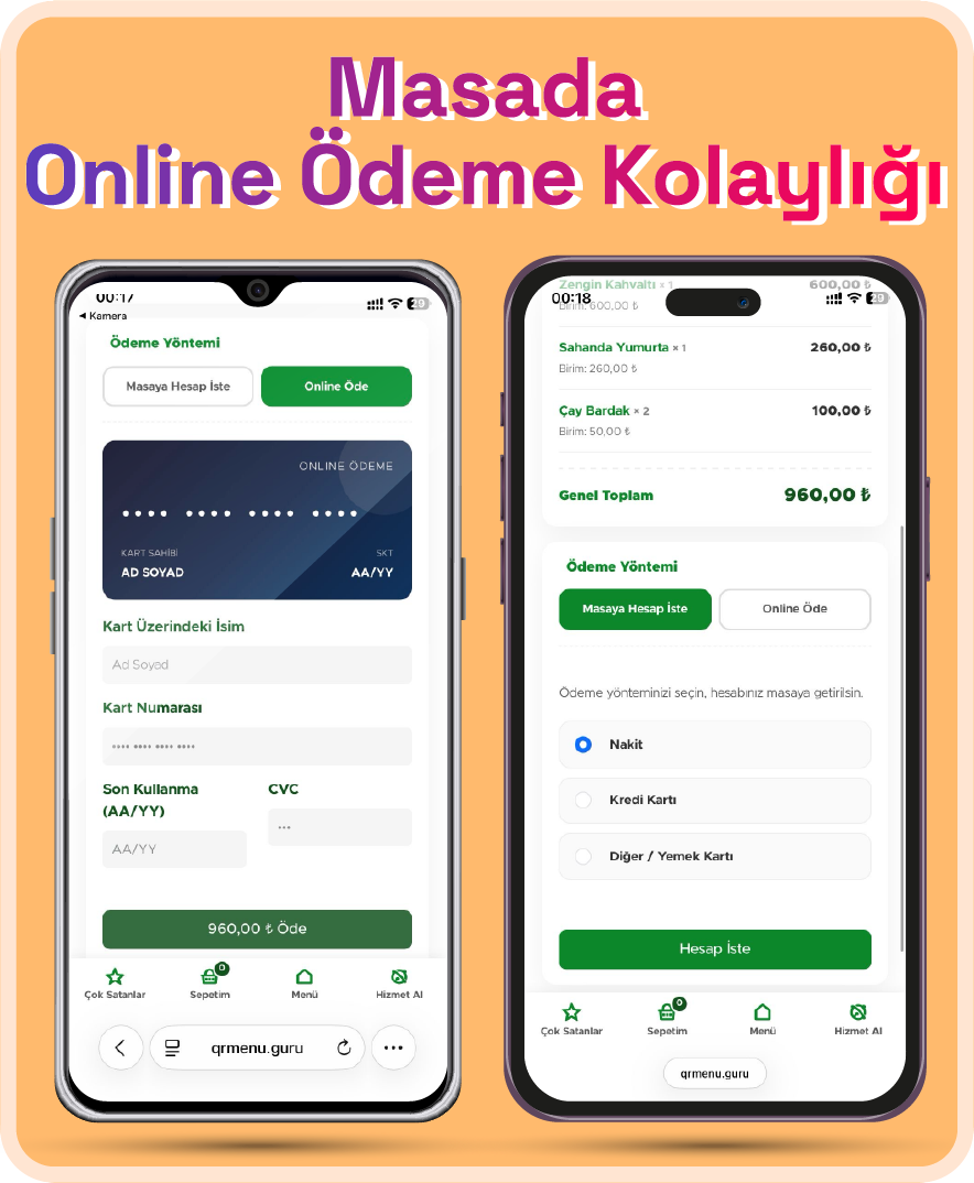 💳 Masadan Güvenli Online Ödeme Seçeneği